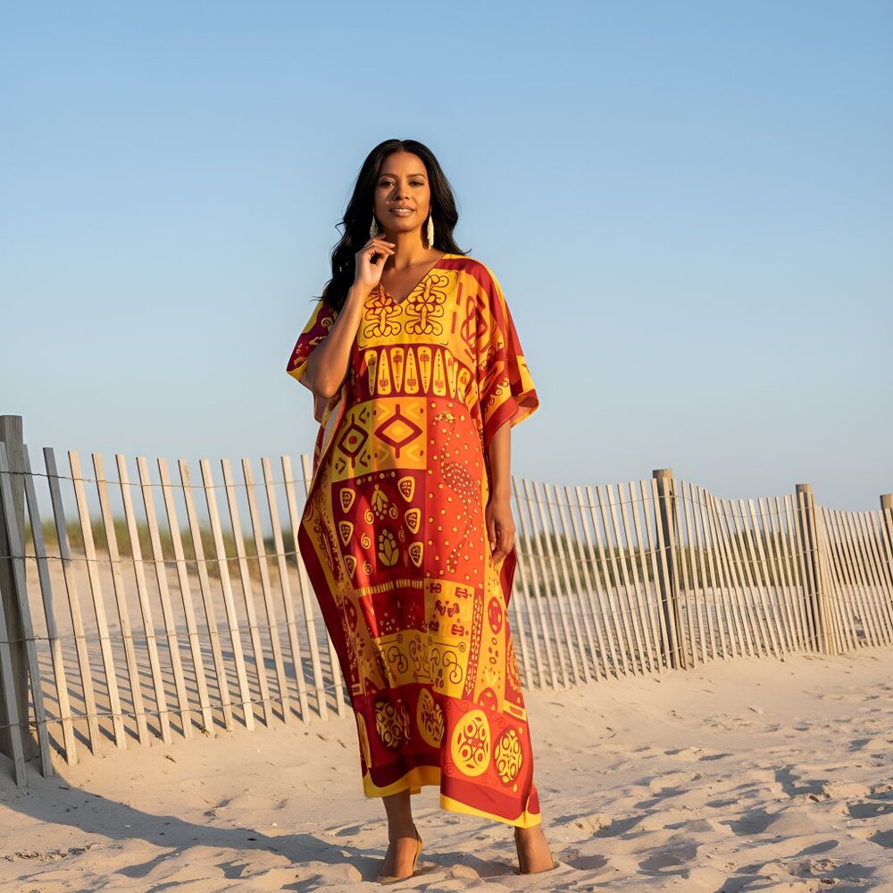 Women Plus Size Polyester Caftan Dress Summer Beach Cover Up Dresses for Party